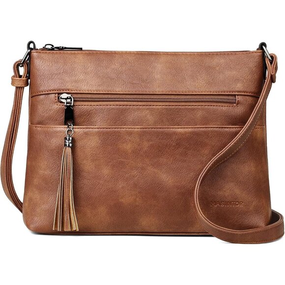 🆕Women Mocha Brown Leather Crossbody Bag Tassel Medium Purse Shoulder Handbag - Picture 8 of 9